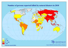 Antal dræbte af naturkatastrofer i 2010 